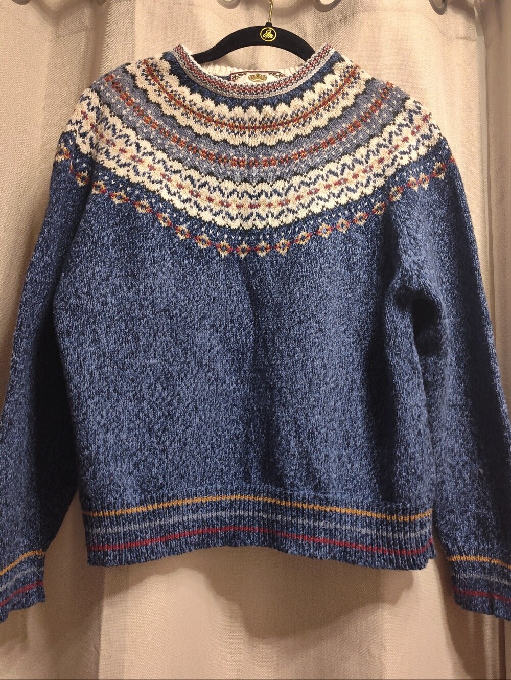 Tiara Blue Fair Isle Crewneck Sweater with Cream Yoke Size P/L